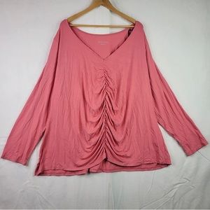 New Women's Plus Size Long Sleeve Ruched Knit Top Ava & Viv Coral size 1x